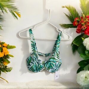 NWT. Women's Underwire Bralette Bikini Top - Shade & Shore™ Green Leaf Print 36C